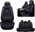 MVRVMV Seat Covers for Ford F-250 2010-2026, Waterproof Leather Auto Seat Cover with 2* Neck Pillow and 2* Lumbar Support (5 Seat Luxury,Black-Blue)