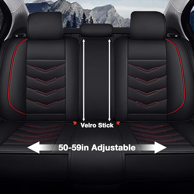MVRVMV for Ford F-150 2010-2026 Seat Covers, Waterproof Leather Seat Cover (5 Seat Standard,Black-Red)