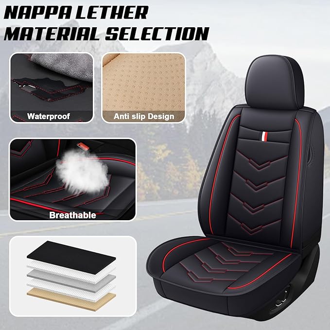 MVRVMV for Ford F-250 2010-2026 Seat Covers, Waterproof Leather Seat Cover (2 Seat Standard,Black-Red)