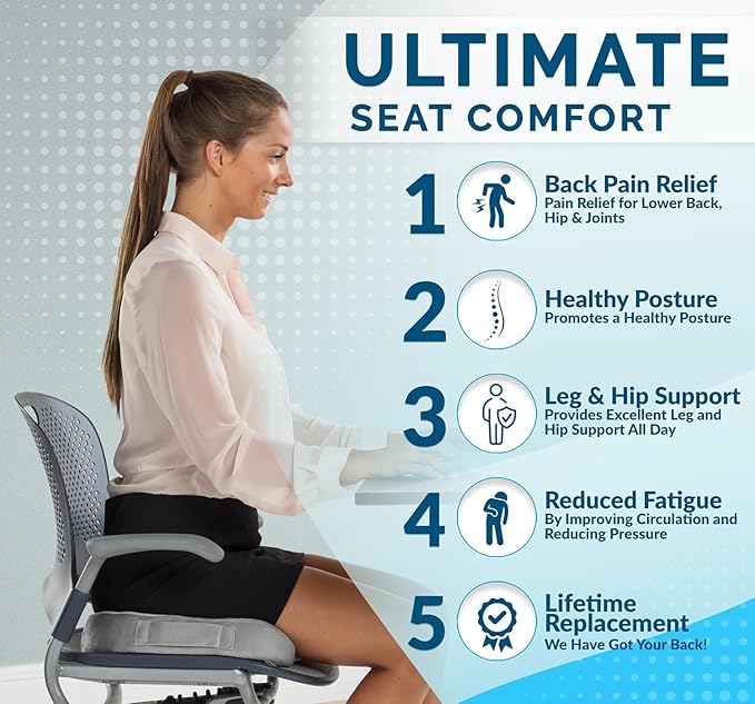 ComfiLife Premium Comfort Seat Cushion - Non-Slip Orthopedic 100% Memory Foam Coccyx Cushion for Tailbone Pain - Cushion for Office Chair Car Seat - Back Pain & Sciatica Relief (Gray)