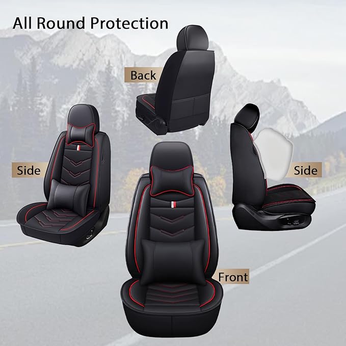 MVRVMV Luxury Car Seat Covers for Honda Pilot 2010-2026, Nappa Leather Auto Seat Cover with 2 Neck Pillows and 2 Lumbar Supports (5 Seat Luxury, Black-Red)