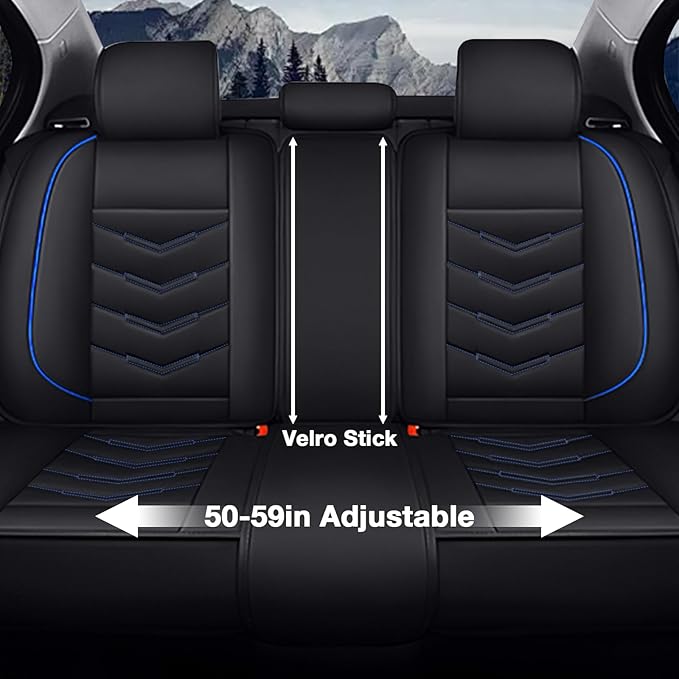 MVRVMV Seat Covers for Ford Expedition 2007-2026, Waterproof Leather Auto Seat Cover with 2* Neck Pillow and 2* Lumbar Support (5 Seat Luxury,Black-Blue)