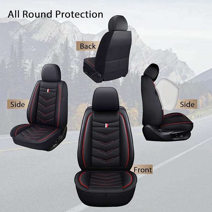 MVRVMV for Ford Mustang 2006-2026 Seat Covers, Waterproof Leather Seat Cover (5 Seat Standard,Black-Red)