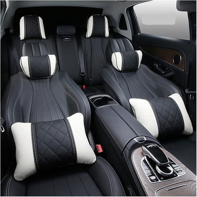 Luxury NAPPA Headrest Compatible For Mercedes Maybach S-Class Leather Lumbar Pillows Car Neck Travel Seat Cushion Support Car Accessories(Beige black)