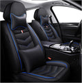 MVRVMV Seat Covers for Ford F-150 2010-2026, Waterproof Leather Auto Seat Cover with 2* Neck Pillow and 2* Lumbar Support (2 Seat Luxury,Black-Blue)