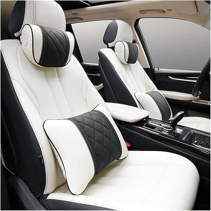 Luxury NAPPA Headrest Compatible For Mercedes Maybach S-Class Leather Lumbar Pillows Car Neck Travel Seat Cushion Support Car Accessories(Beige red Maybac)