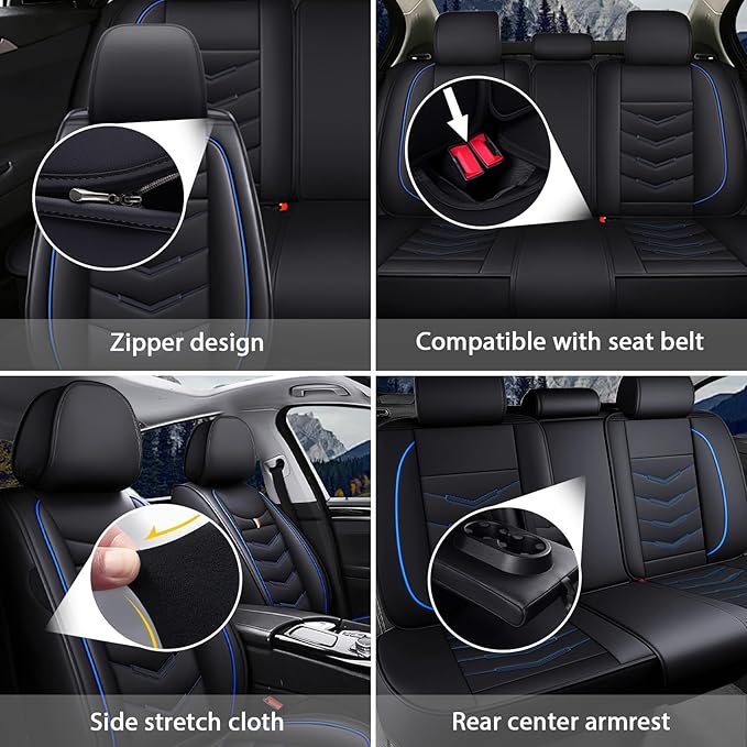 MVRVMV Seat Covers for Ford F-350 2010-2026, Waterproof Leather Auto Seat Cover (5 Seat Standard,Black-Blue)