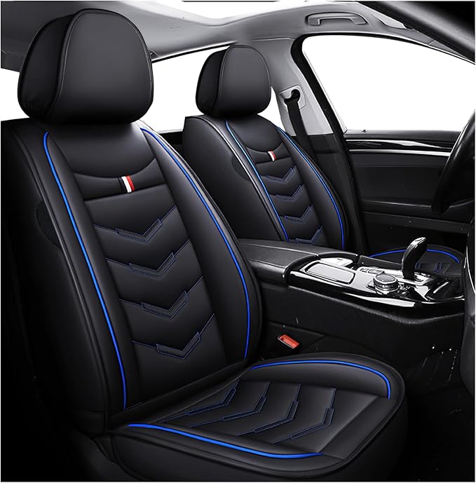 MVRVMV Seat Covers for Ford Maverick 2022-2026, Waterproof Leather Auto Seat Cover (2 Seat Standard,Black-Blue)