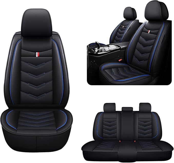 MVRVMV Seat Covers for Ford Maverick 2022-2026, Waterproof Leather Auto Seat Cover (5 Seat Standard,Black-Blue)