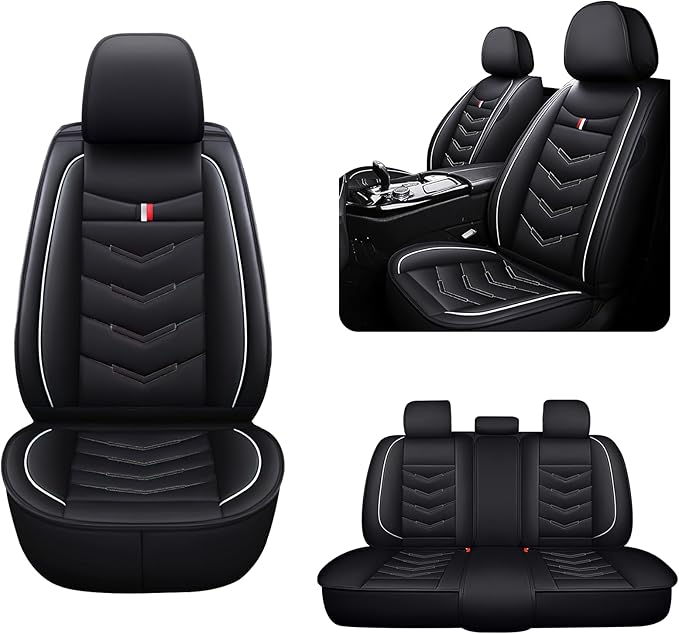 MVRVMV 5-Seat Car Seat Covers for Ford Explorer 2012-2026, Waterproof Non-Slip Wear-Resistant Leather Seat Cover (5 Seat Standard, Black-White)