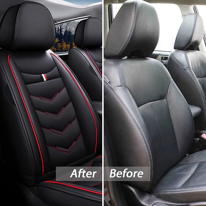 MVRVMV for Ford Edge 2007-2024 Seat Covers, Waterproof Leather Seat Cover (5 Seat Standard,Black-Red)