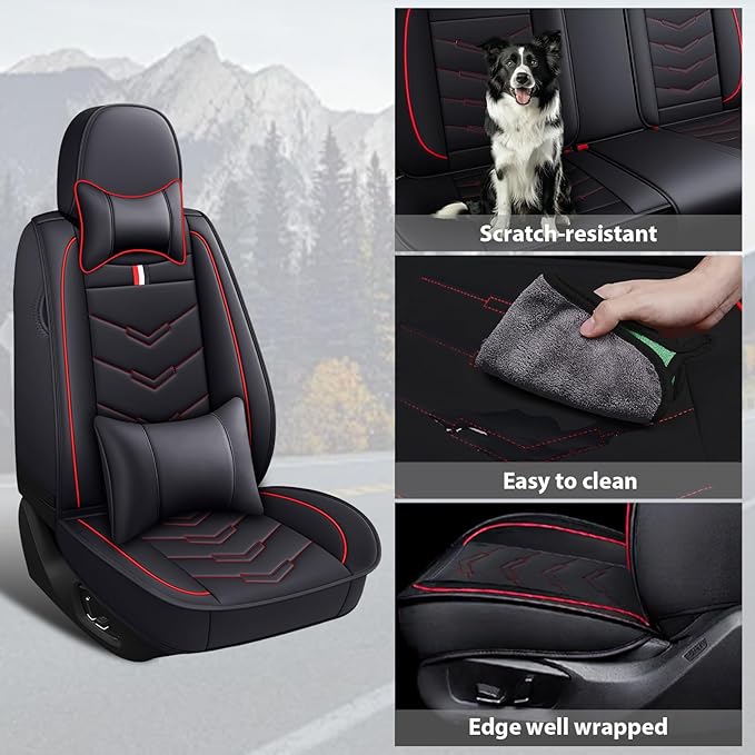 MVRVMV Car Seat Covers for Ford Explorer 2012-2026, Waterproof & Wear-Resistant Front and Rear Seat Protectors with 2* Neck Pillow and 2* Lumbar Support (7 Seat Luxury, Black-Red