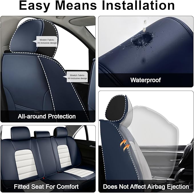 AREKA 5 Seat Covers for Honda Civic 2002-2026 Breathable Car Seat Covers,Anti-Slip Waterproof Car Seat Protectors with Airbag,Automotive Vehicle Cushion with Storage Pockets (Standard,Blue)