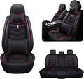 MVRVMV for Ford Edge 2007-2024 Seat Covers, Waterproof Leather Seat Cover with 2* Neck Pillow and 2* Lumbar Support (5 Seat Luxury,Black-Red)
