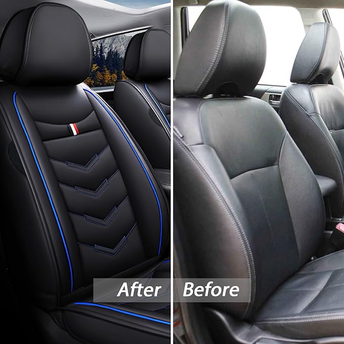 MVRVMV Seat Covers for Ford Explorer 2007-2026, Waterproof Leather Auto Seat Cover (5 Seat Standard,Black-Blue)