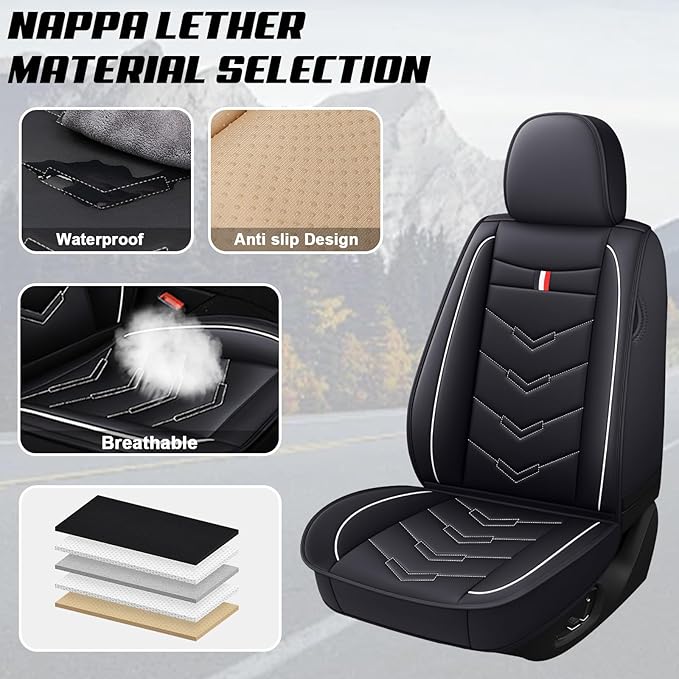 MVRVMV 5-Seat Car Seat Covers for Ford Explorer 2012-2026, Waterproof Non-Slip Wear-Resistant Leather Seat Cover (5 Seat Standard, Black-White)