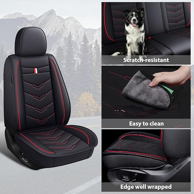 MVRVMV 2-Seat Car Seat Covers for Ford Explorer 2012-2026, Waterproof Non-Slip Wear-Resistant Leather Seat Cover (2 Seat Standard, Black-Red)