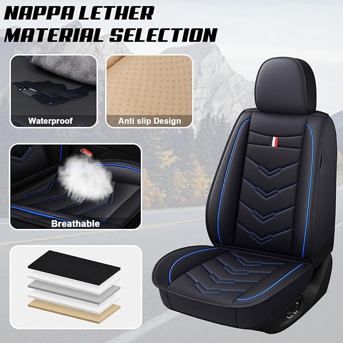 MVRVMV Seat Covers for Ford Bronco 2021-2026, Waterproof Leather Auto Seat Cover (2 Seat Standard,Black-Blue)