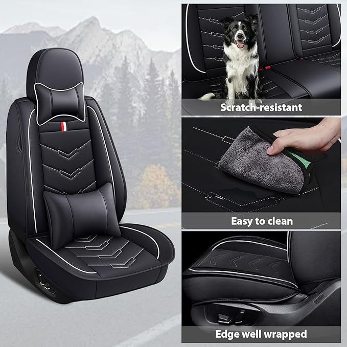 MVRVMV Luxury Car Seat Covers for Honda Pilot 2010-2026, Nappa Leather Auto Seat Cover with 2 Neck Pillows and 2 Lumbar Supports (5 Seat Luxury, Black-White)