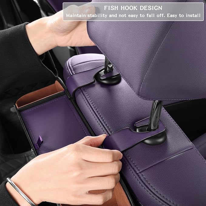Car Seat Back Organizer - Stylish & Functional Storage for Family Adventures - Cup Holders, Tissue Box & Hooks - Perfect for Kids, Road Trips & Travel (Purple)