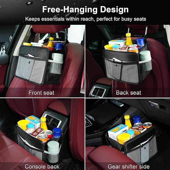 Car Back Seat Organizer and Storage Bag, Premium 1680D Oxford Cloth Collapsible Universal Hanging Car Seat Back Organizer for Kids & Adults