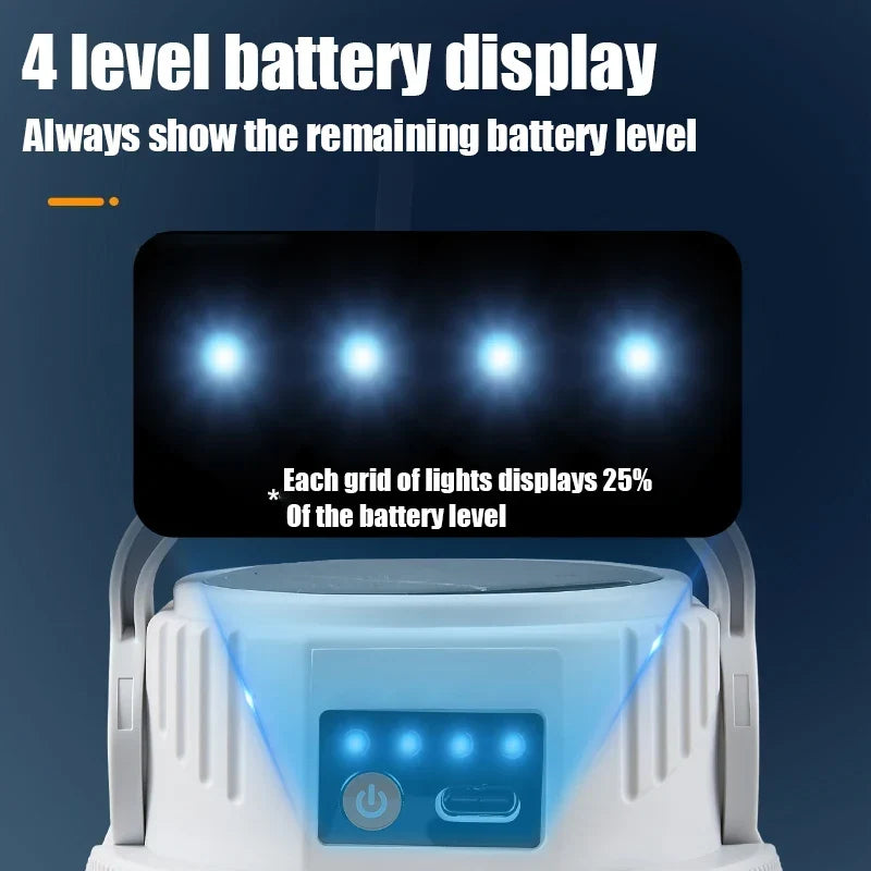 LED Solar Camping Light Solar Bulb Lanterns Rechargeable Portable Waterproof Outdoor Night Flashlight BBQ Hanging Emergency Lamp