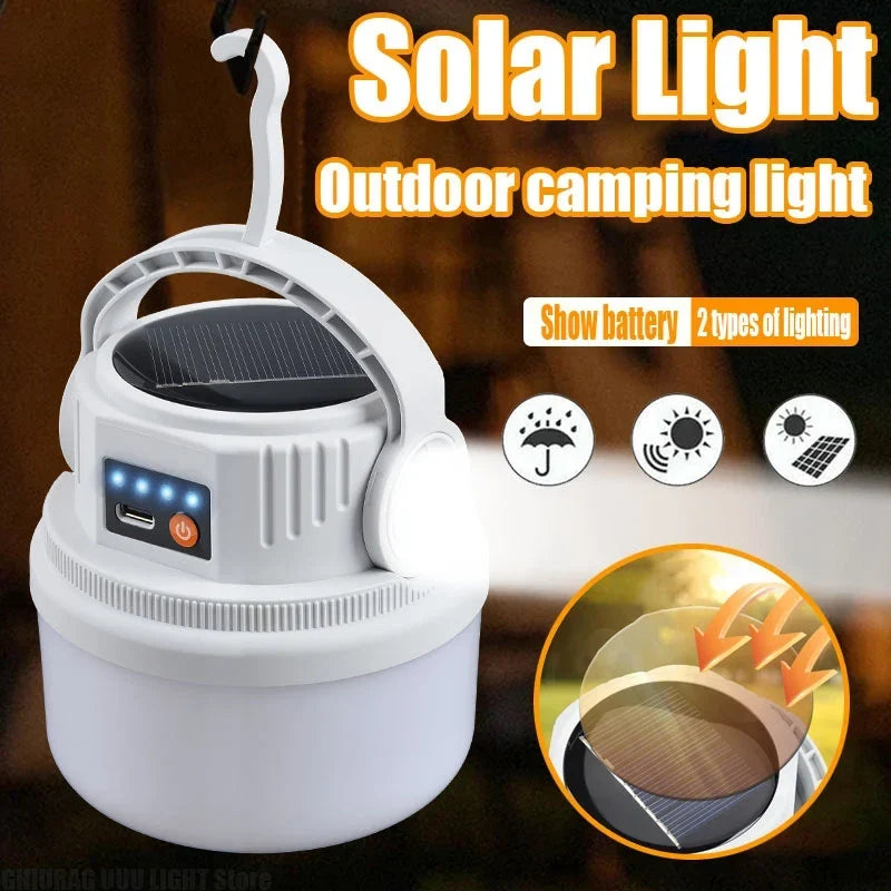 LED Solar Camping Light Solar Bulb Lanterns Rechargeable Portable Waterproof Outdoor Night Flashlight BBQ Hanging Emergency Lamp